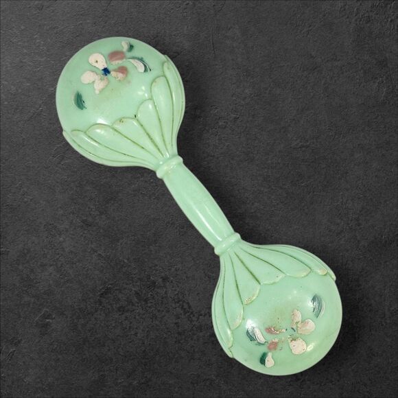 Vintage 1950s Baby Rattles Lot of 3 Plakie Plastic Nursery Toys Pastel Faces - Picture 6 of 10